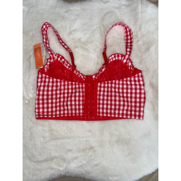 Colsie size Small Red Gingham Crop Corset Bra Top Shirred Smocked back NEW - Picture 3 of 5
